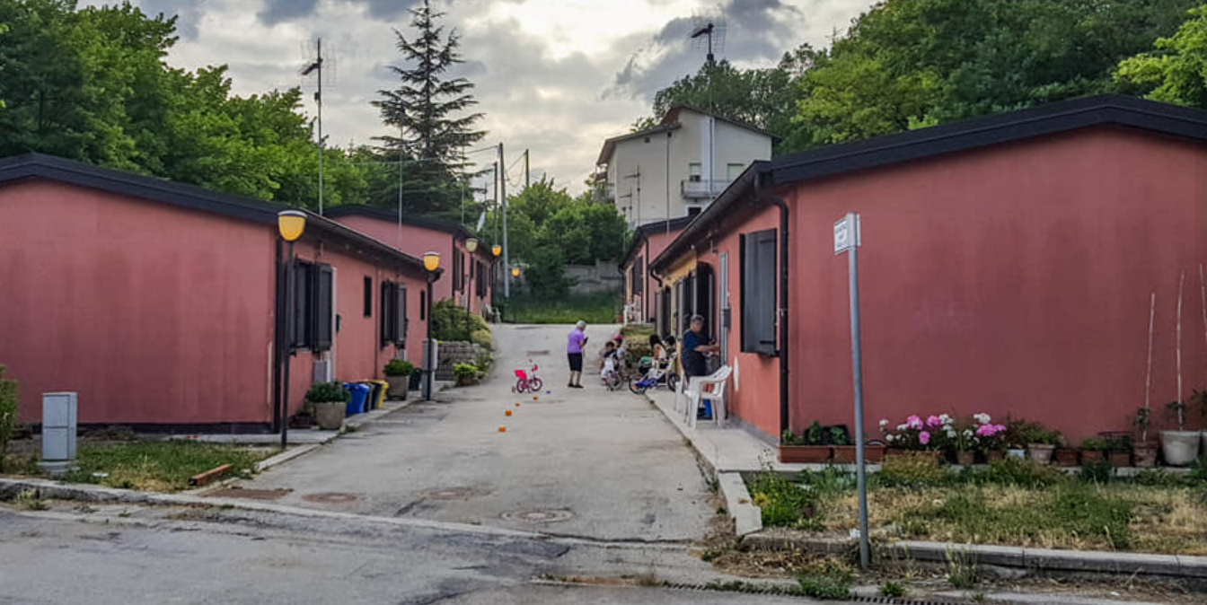 Temporary housing at Poggio Picenza, L'Aquila, Italy, 2019, ten years after the 2009 earthquake.